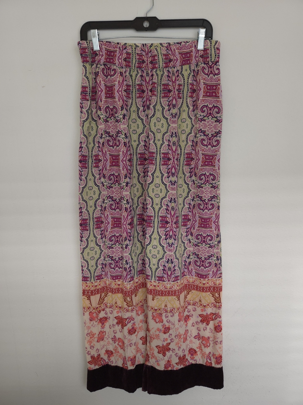 Anthropologie Printed Wide-Leg Stretch Velvet Trim Palazzo Pants Pink & Cream M